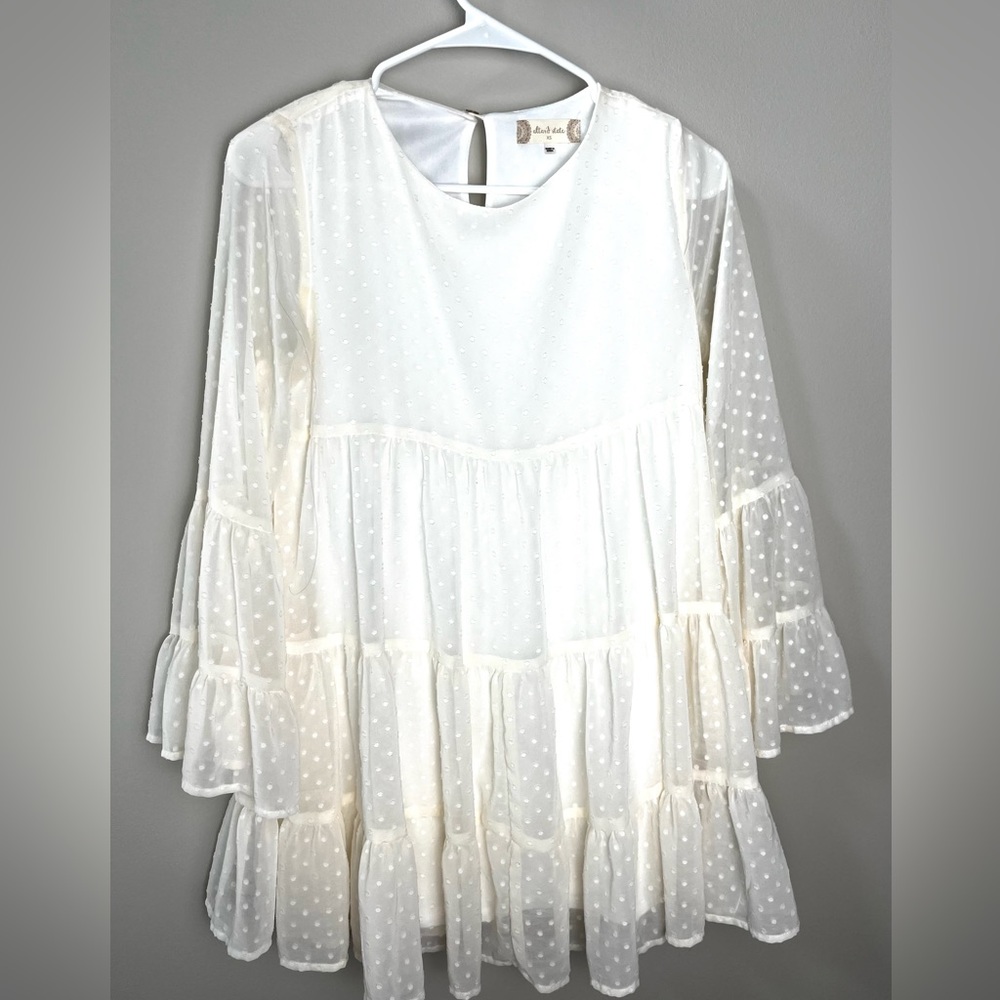 Altar’d State Babydoll Midi Dress Cream Polka Dots Size XS